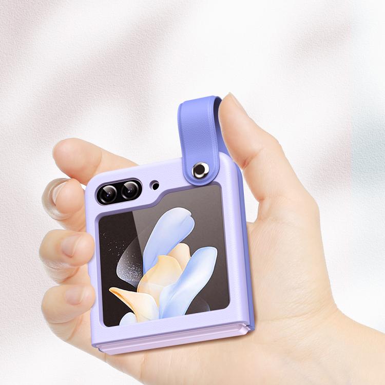 Wrist-strap Plain Leather Phone Case, For Samsung Galaxy Z Flip7 5G, For Samsung Galaxy Z Flip6 5G