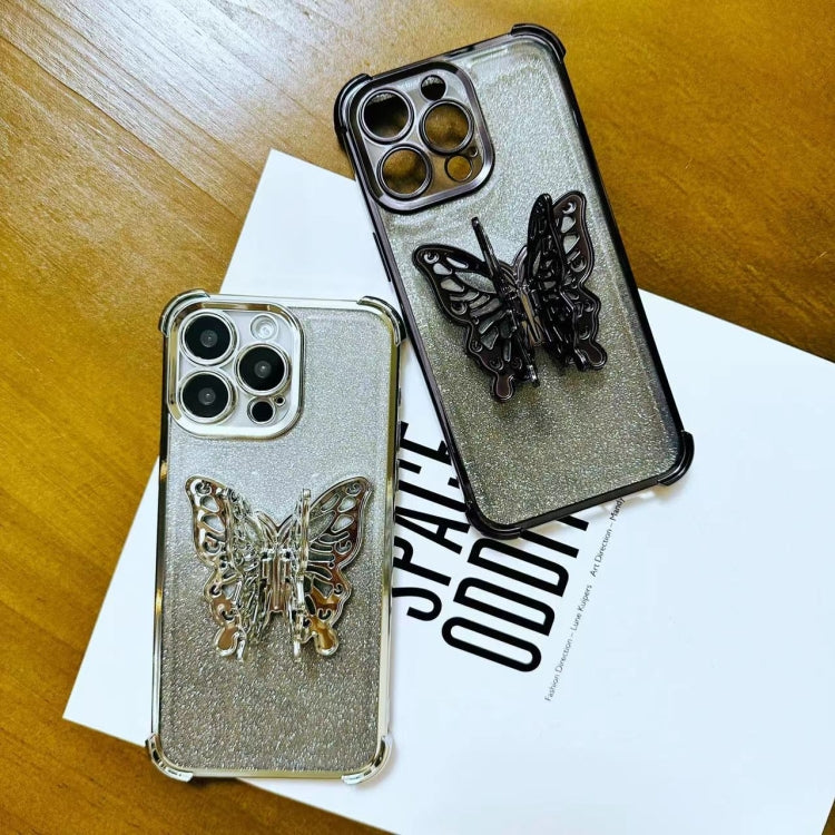 Electroplated Glitter 3D Butterfly Four-corner Shockproof TPU Phone Case