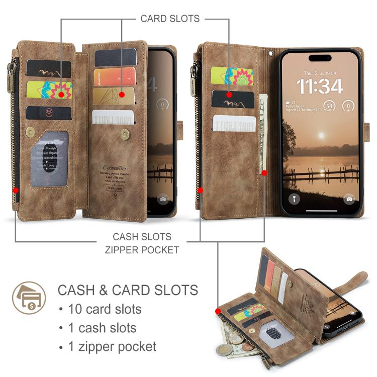 CaseMe C30 Card Slots Zipper Wallet Leather Phone Case