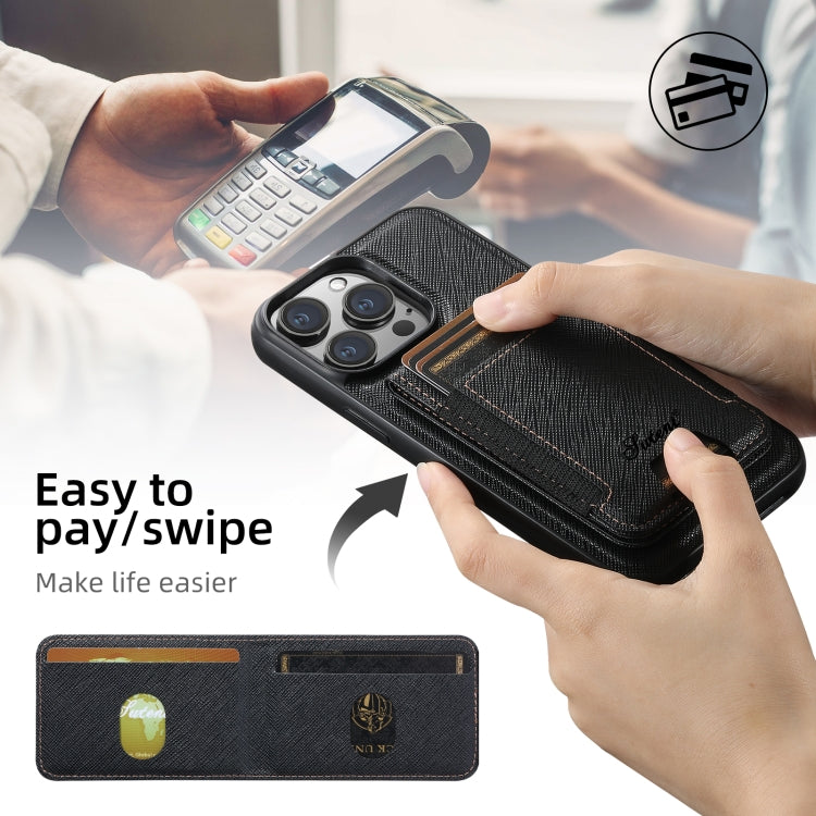 Suteni H17 Cross Grain Leather MagSafe Detachable Wallet Phone Case