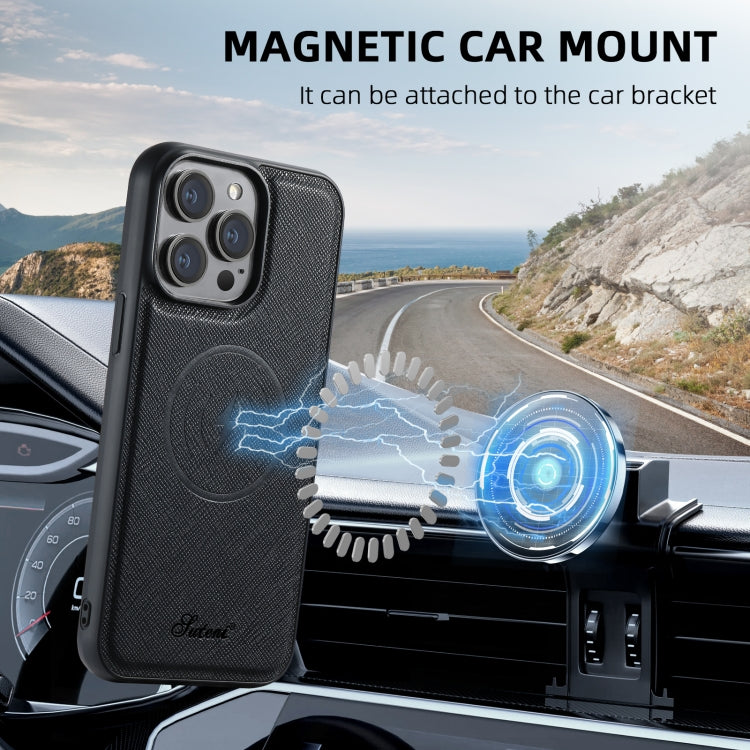 Suteni H17 Cross Grain Leather MagSafe Detachable Wallet Phone Case