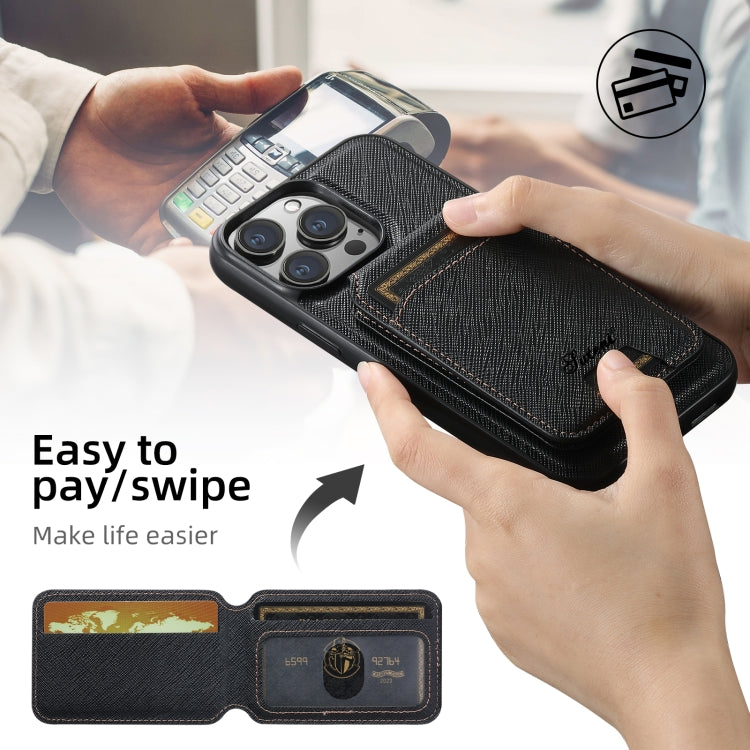 Suteni H18 Cross Grain MagSafe Wallet Leather Phone Case