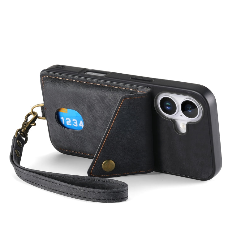 Retro Card Wallet Fold Leather Phone Case with Strap