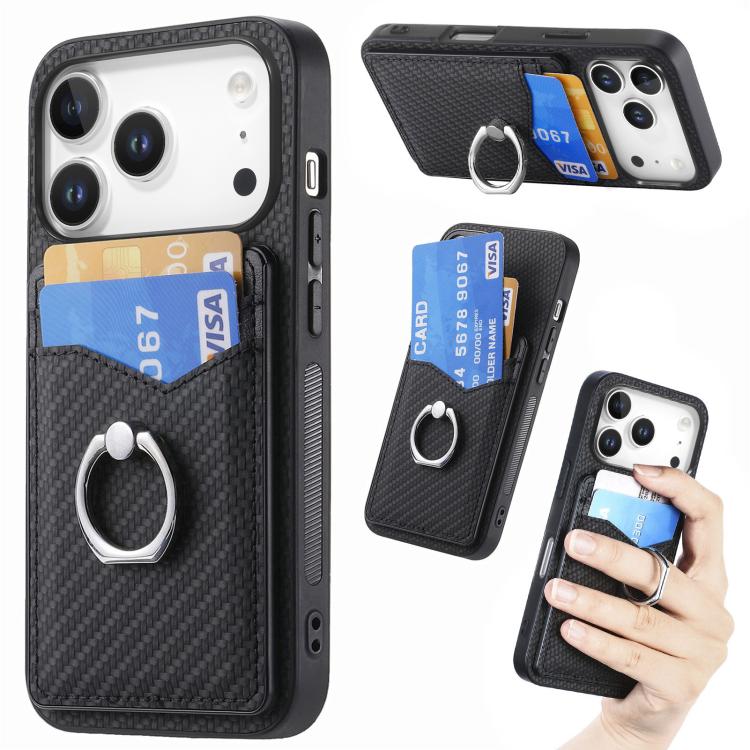 Carbon Fiber Card Wallet Ring Phone Case