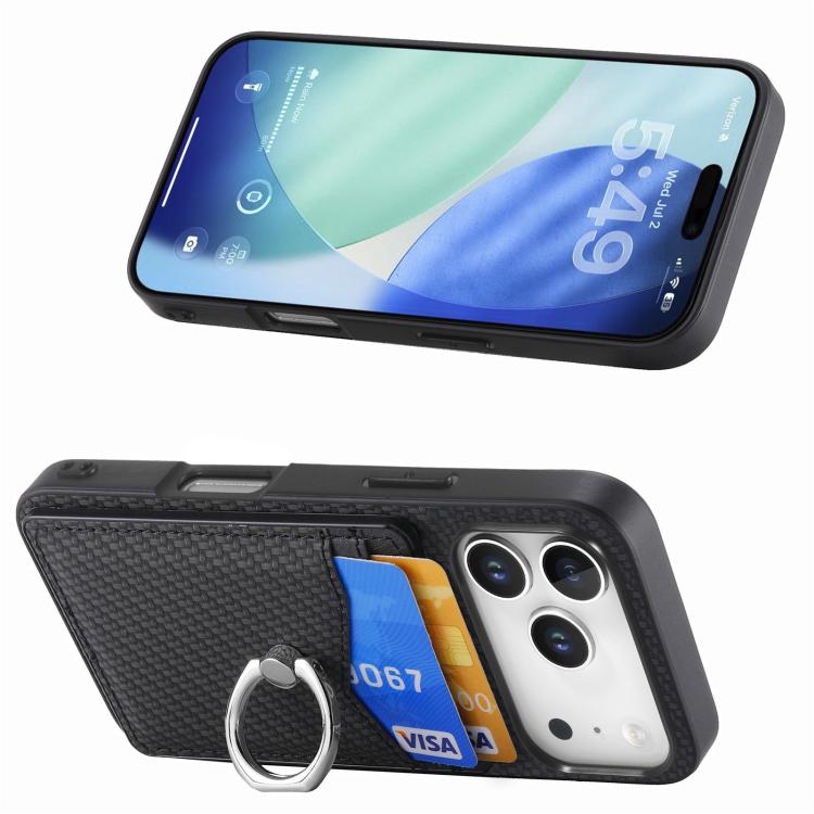Carbon Fiber Card Wallet Ring Phone Case
