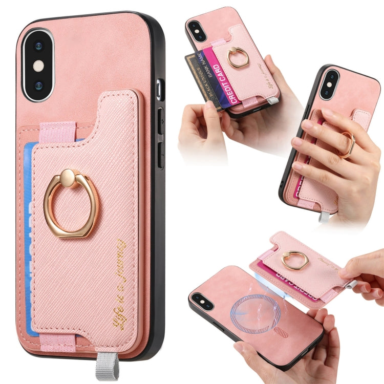 Retro Magsafe Cross Leather Ring Holder Card Bag Phone Case