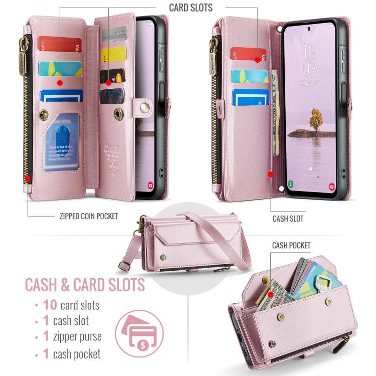 CaseMe C36 Card Slots Zipper Wallet RFID Anti-theft Leather Phone Case, For Galaxy A17 4G, For Galaxy Z Fold7, For Galaxy S25 Edge 5G, For Galaxy A56 5G, For Galaxy A36, For Galaxy S24 FE 5G