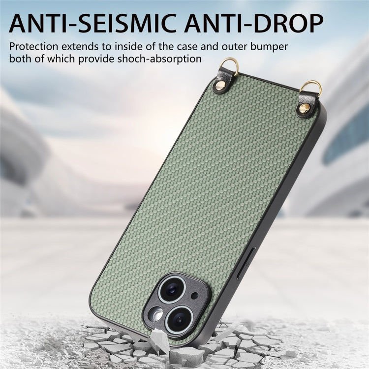 Carbon Fiber Texture Leather Back Phone Case with Crossbody Strap