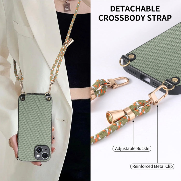 Carbon Fiber Texture Leather Back Phone Case with Crossbody Strap