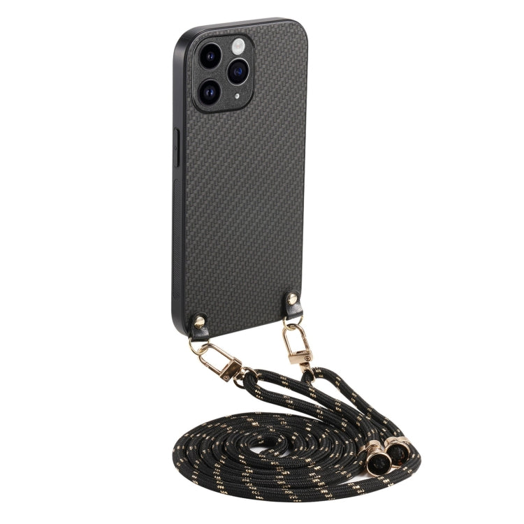 Carbon Fiber Texture Leather Back Phone Case with Crossbody Strap