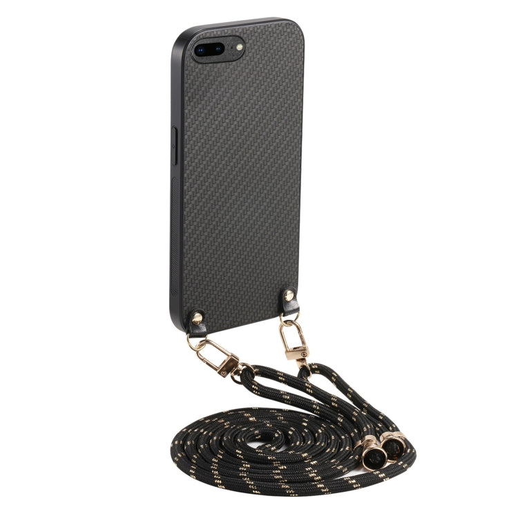 Carbon Fiber Texture Leather Back Phone Case with Crossbody Strap