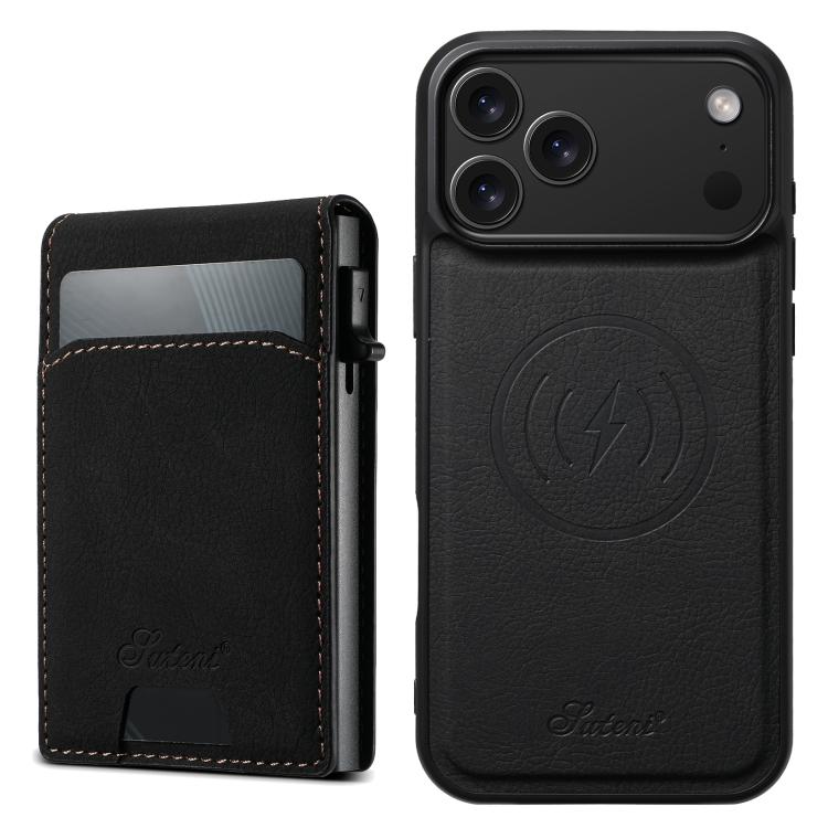 Suteni H19 Litchi Grain 2-in-1 MagSafe Removable Card Box Back Phone Case