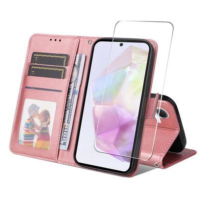 ENKAY Card Wallet Calf Texture Leather Phone Case with Screen Film, For Galaxy A36 5G, For Galaxy S25 5G, For Galaxy S25+ 5G, For Galaxy S25 Ultra 5G, For Galaxy S24 Ultra 5G, For Galaxy S24+ 5G, For Galaxy S24 5G, For Galaxy F16 / M16