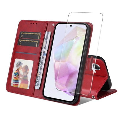 ENKAY Card Wallet Calf Texture Leather Phone Case with Screen Film, For Galaxy A36 5G, For Galaxy S25 5G, For Galaxy S25+ 5G, For Galaxy S25 Ultra 5G, For Galaxy S24 Ultra 5G, For Galaxy S24+ 5G, For Galaxy S24 5G, For Galaxy F16 / M16