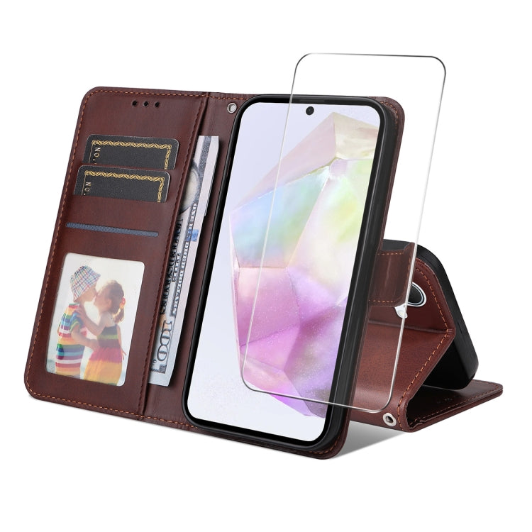 ENKAY Card Wallet Calf Texture Leather Phone Case with Screen Film, For Galaxy A36 5G, For Galaxy S25 5G, For Galaxy S25+ 5G, For Galaxy S25 Ultra 5G, For Galaxy S24 Ultra 5G, For Galaxy S24+ 5G, For Galaxy S24 5G, For Galaxy F16 / M16