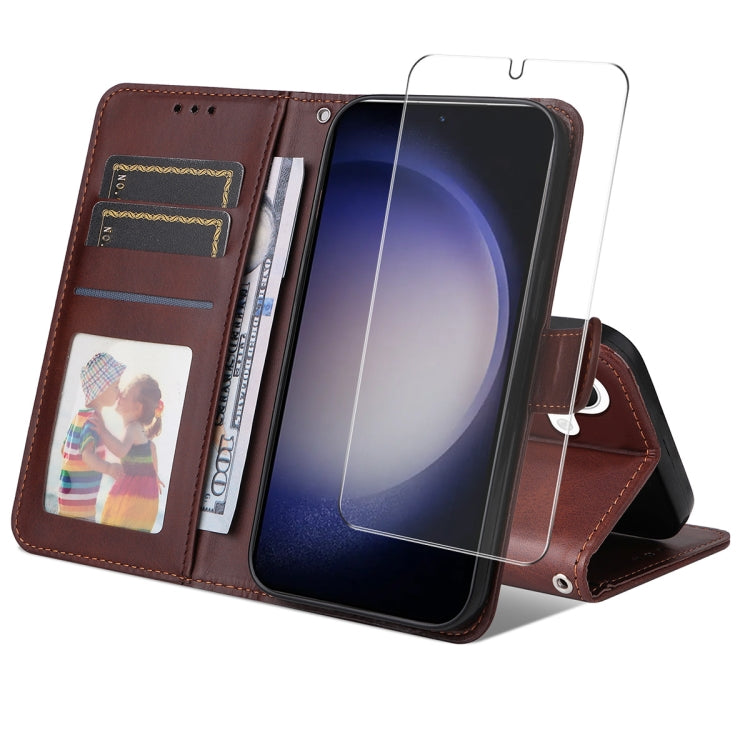 ENKAY Card Wallet Calf Texture Leather Phone Case with Screen Film, For Galaxy A36 5G, For Galaxy S25 5G, For Galaxy S25+ 5G, For Galaxy S25 Ultra 5G, For Galaxy S24 Ultra 5G, For Galaxy S24+ 5G, For Galaxy S24 5G, For Galaxy F16 / M16