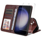 ENKAY Card Wallet Calf Texture Leather Phone Case with Screen Film, For Galaxy A36 5G, For Galaxy S25 5G, For Galaxy S25+ 5G, For Galaxy S25 Ultra 5G, For Galaxy S24 Ultra 5G, For Galaxy S24+ 5G, For Galaxy S24 5G, For Galaxy F16 / M16