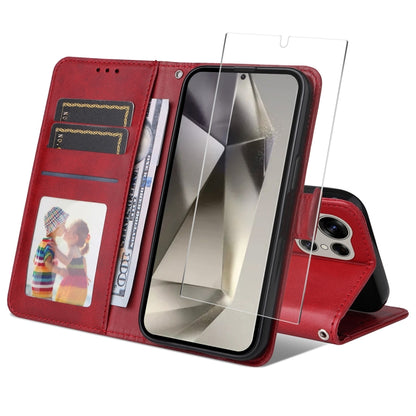 ENKAY Card Wallet Calf Texture Leather Phone Case with Screen Film, For Galaxy A36 5G, For Galaxy S25 5G, For Galaxy S25+ 5G, For Galaxy S25 Ultra 5G, For Galaxy S24 Ultra 5G, For Galaxy S24+ 5G, For Galaxy S24 5G, For Galaxy F16 / M16