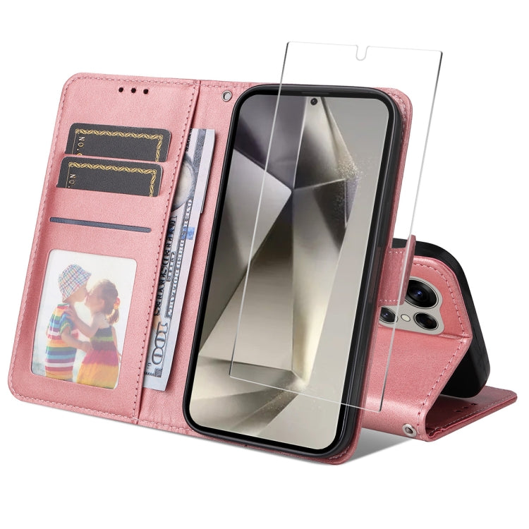 ENKAY Card Wallet Calf Texture Leather Phone Case with Screen Film, For Galaxy A36 5G, For Galaxy S25 5G, For Galaxy S25+ 5G, For Galaxy S25 Ultra 5G, For Galaxy S24 Ultra 5G, For Galaxy S24+ 5G, For Galaxy S24 5G, For Galaxy F16 / M16