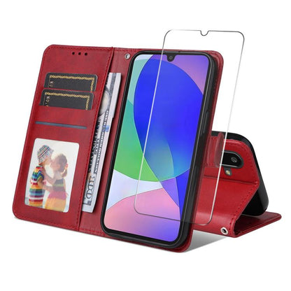 ENKAY Card Wallet Calf Texture Leather Phone Case with Screen Film, For Galaxy A36 5G, For Galaxy S25 5G, For Galaxy S25+ 5G, For Galaxy S25 Ultra 5G, For Galaxy S24 Ultra 5G, For Galaxy S24+ 5G, For Galaxy S24 5G, For Galaxy F16 / M16