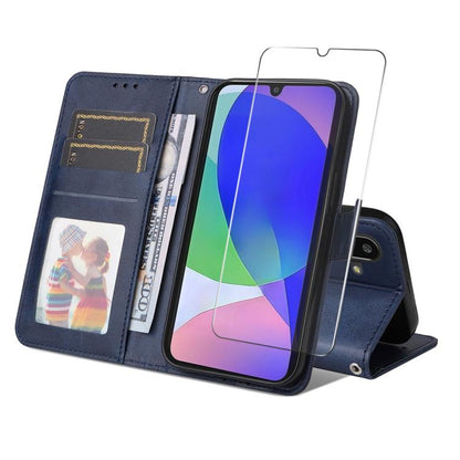 ENKAY Card Wallet Calf Texture Leather Phone Case with Screen Film, For Galaxy A36 5G, For Galaxy S25 5G, For Galaxy S25+ 5G, For Galaxy S25 Ultra 5G, For Galaxy S24 Ultra 5G, For Galaxy S24+ 5G, For Galaxy S24 5G, For Galaxy F16 / M16