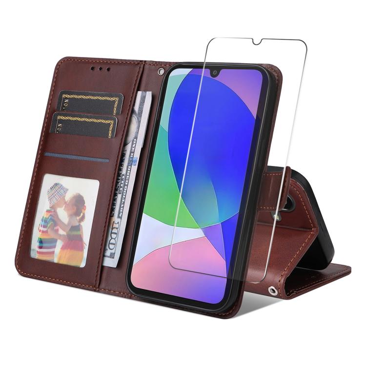 ENKAY Card Wallet Calf Texture Leather Phone Case with Screen Film, For Galaxy A36 5G, For Galaxy S25 5G, For Galaxy S25+ 5G, For Galaxy S25 Ultra 5G, For Galaxy S24 Ultra 5G, For Galaxy S24+ 5G, For Galaxy S24 5G, For Galaxy F16 / M16