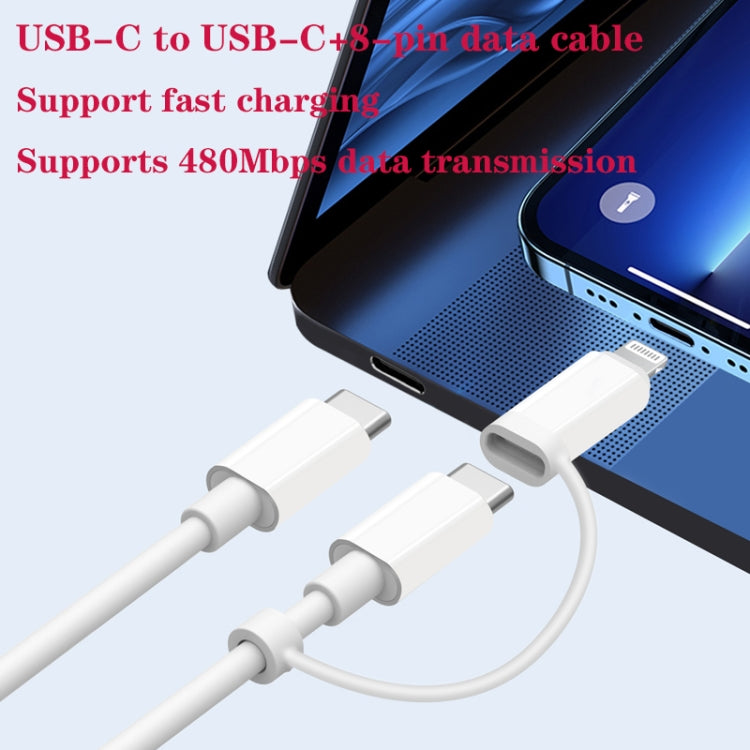PD31 30W USB-C / Type-C + USB-A Charger with Type-C+8 Pin 2-in-1 Data Cable, EU Plug