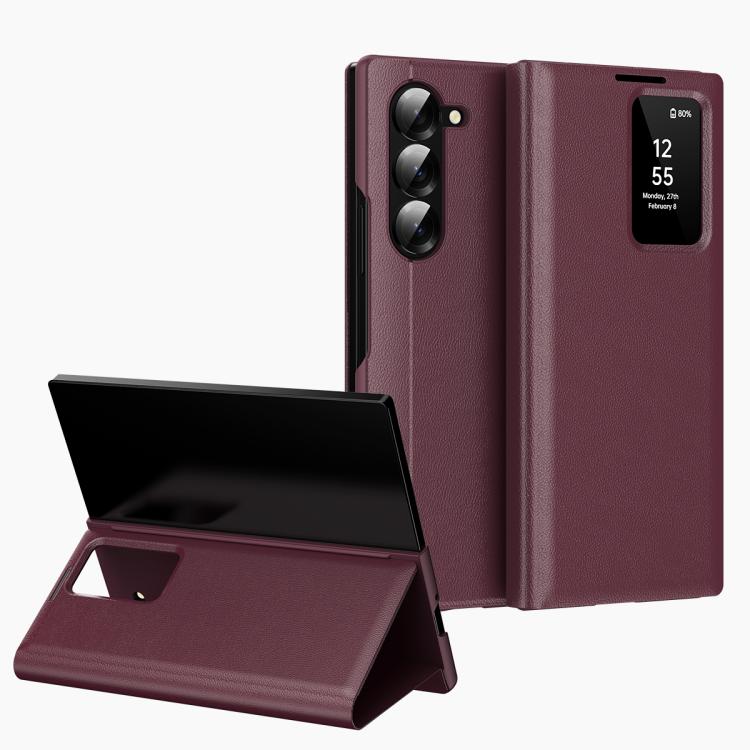 Smart View Window Leather Phone Case with Card Slot, For Samsung Galaxy Z Fold5 5G, For Samsung Galaxy S23 Ultra 5G, For Samsung Galaxy S23+ 5G, For Samsung Galaxy S23 5G, For Samsung Galaxy Z Fold4, For Samsung Galaxy S22 Ultra 5G                     ...