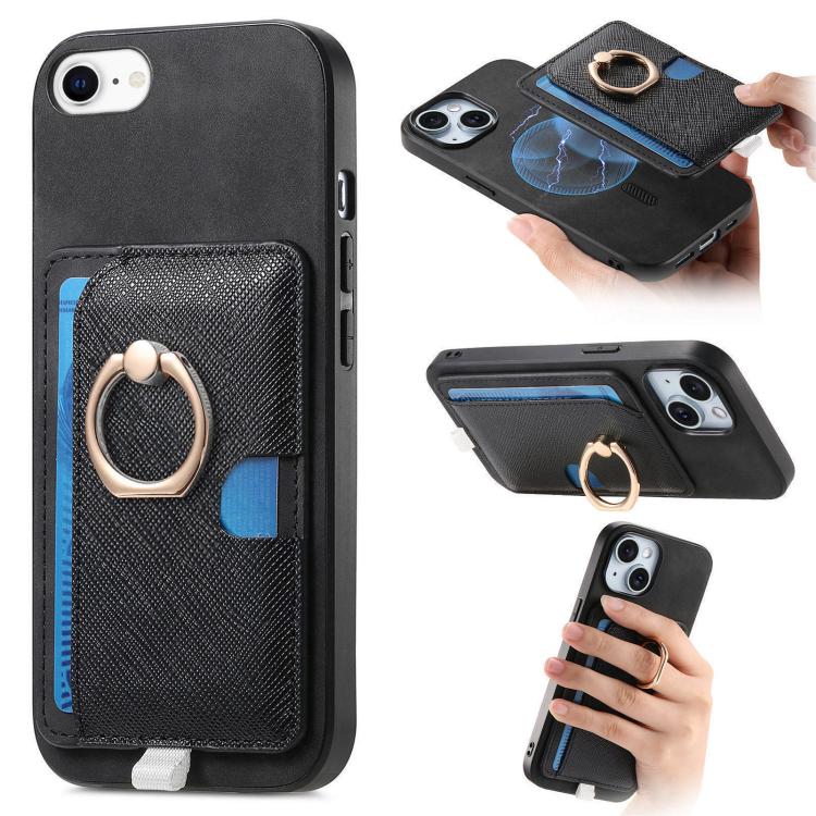 Retro Cross Leather Ring Side Insert Card Bag MagSafe Phone Case