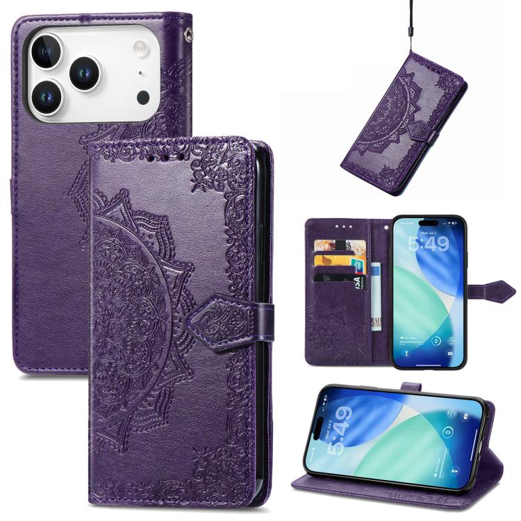 Mandala Flower Embossed Leather Phone Case