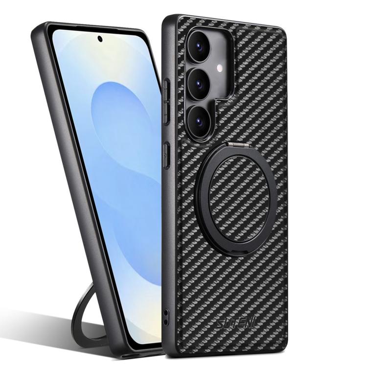 Suteni G3 Carbon Fiber Leather 360 Rotation Holder MagSafe Phone Case, For Samsung Galaxy S26 Ultra 5G, For Samsung Galaxy S25 5G, For Samsung Galaxy S25+ 5G, For Samsung Galaxy S25 Ultra 5G, For Samsung Galaxy S24 Ultra 5G, For Samsung Galaxy S24+ 5G ...