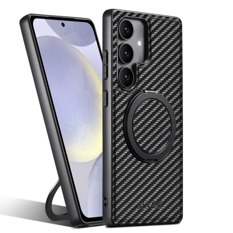 Suteni G3 Carbon Fiber Leather 360 Rotation Holder MagSafe Phone Case, For Samsung Galaxy S26 Ultra 5G, For Samsung Galaxy S25 5G, For Samsung Galaxy S25+ 5G, For Samsung Galaxy S25 Ultra 5G, For Samsung Galaxy S24 Ultra 5G, For Samsung Galaxy S24+ 5G ...
