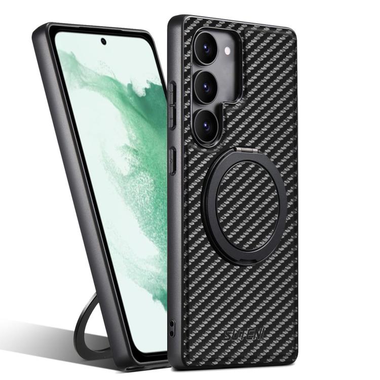 Suteni G3 Carbon Fiber Leather 360 Rotation Holder MagSafe Phone Case, For Samsung Galaxy S26 Ultra 5G, For Samsung Galaxy S25 5G, For Samsung Galaxy S25+ 5G, For Samsung Galaxy S25 Ultra 5G, For Samsung Galaxy S24 Ultra 5G, For Samsung Galaxy S24+ 5G ...