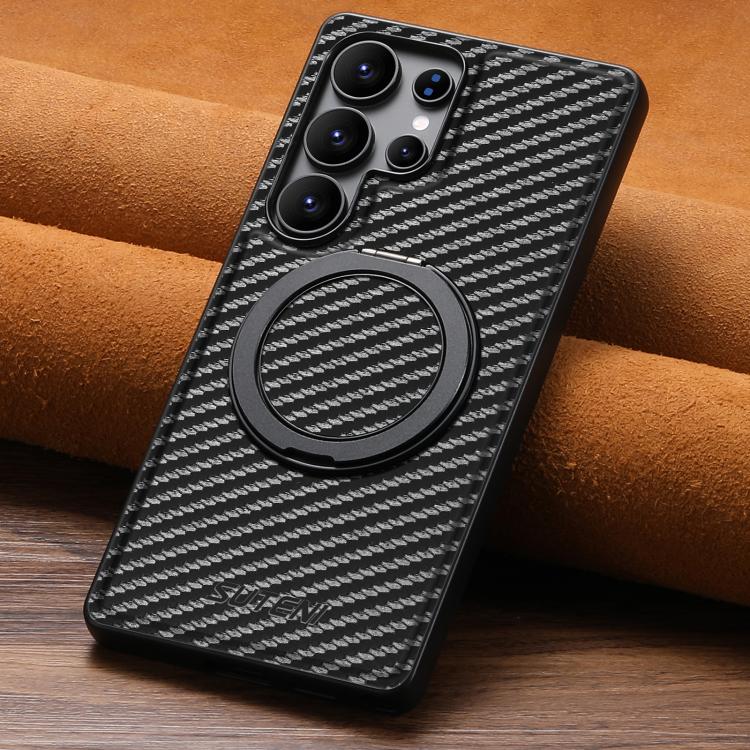 Suteni G3 Carbon Fiber Leather 360 Rotation Holder MagSafe Phone Case, For Samsung Galaxy S26 Ultra 5G, For Samsung Galaxy S25 5G, For Samsung Galaxy S25+ 5G, For Samsung Galaxy S25 Ultra 5G, For Samsung Galaxy S24 Ultra 5G, For Samsung Galaxy S24+ 5G ...