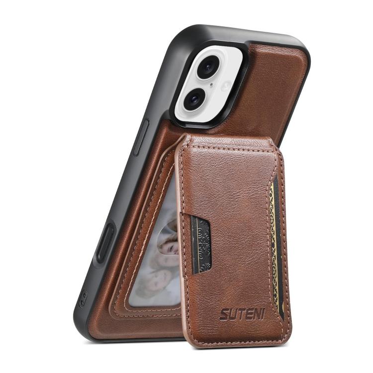 Suteni M3 Card Bag MagSafe Cowhide Texture Leather Phone Case
