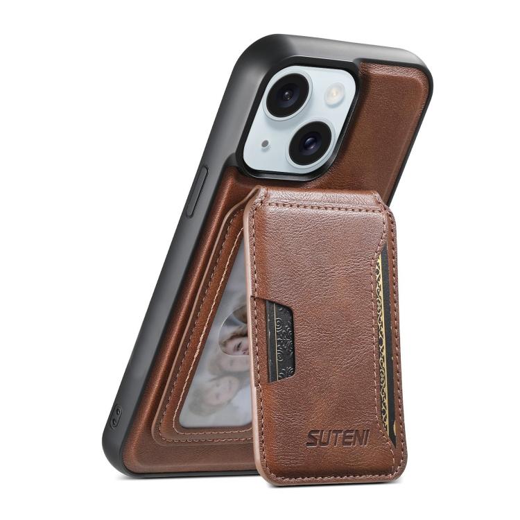 Suteni M3 Card Bag MagSafe Cowhide Texture Leather Phone Case