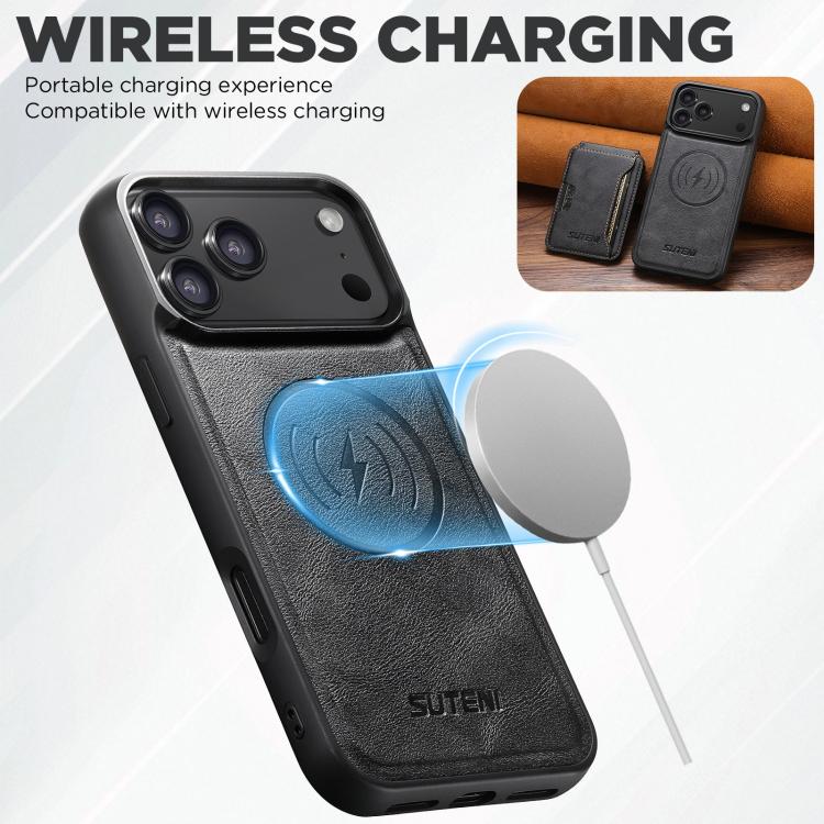 Suteni M3 Card Bag MagSafe Cowhide Texture Leather Phone Case