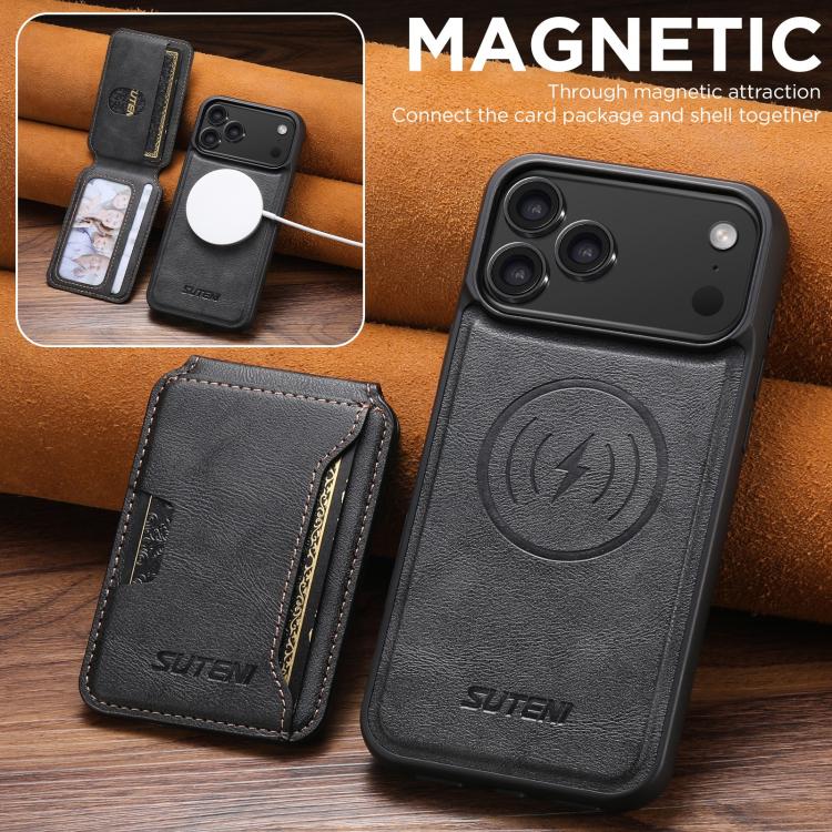 Suteni M3 Card Bag MagSafe Cowhide Texture Leather Phone Case