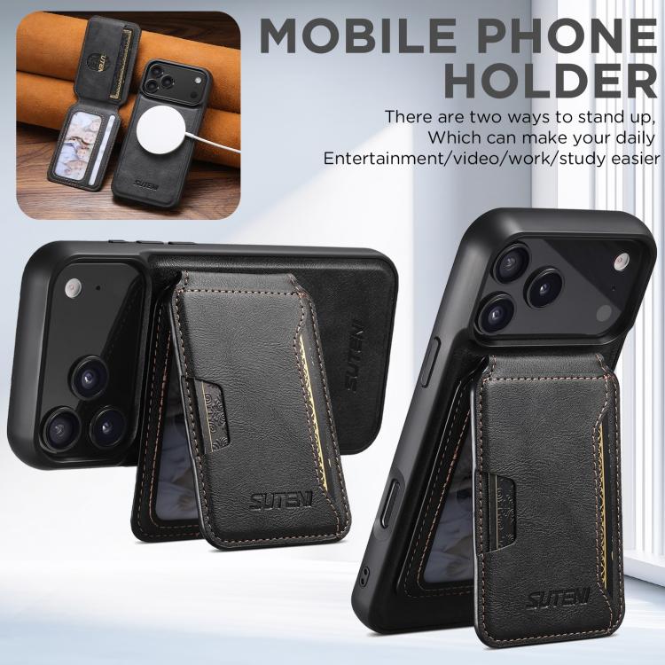 Suteni M3 Card Bag MagSafe Cowhide Texture Leather Phone Case