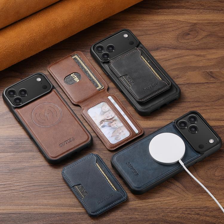 Suteni M3 Card Bag MagSafe Cowhide Texture Leather Phone Case