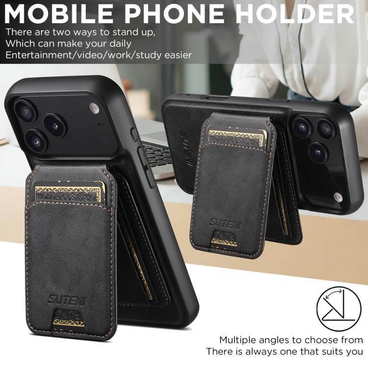 Suteni M5 Magnetic Card Bag MagSafe Cowhide Texture Leather Phone Case