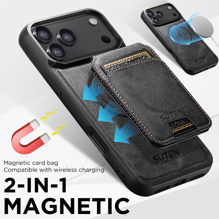 Suteni M5 Magnetic Card Bag MagSafe Cowhide Texture Leather Phone Case