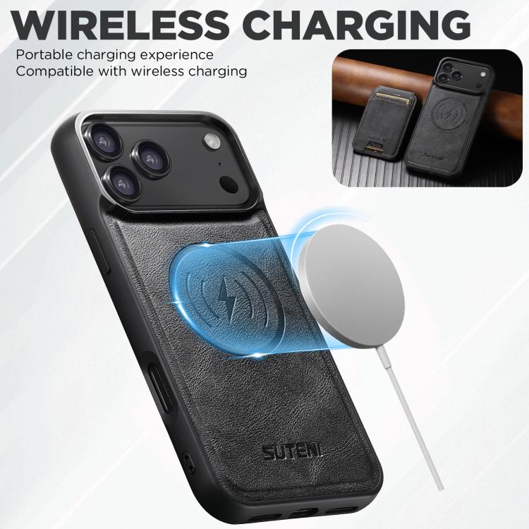 Suteni M5 Magnetic Card Bag MagSafe Cowhide Texture Leather Phone Case