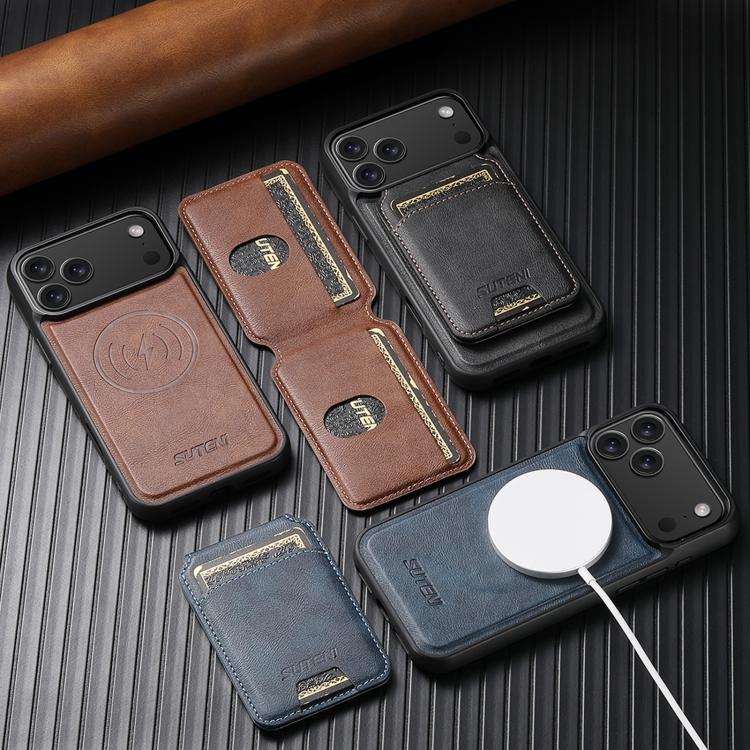 Suteni M5 Magnetic Card Bag MagSafe Cowhide Texture Leather Phone Case