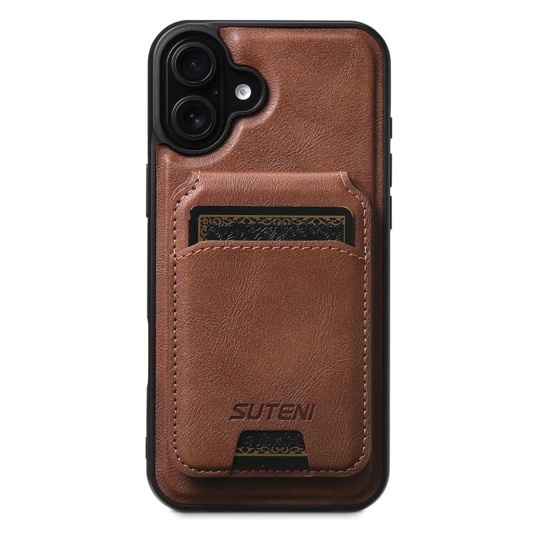 Suteni M5 Magnetic Card Bag MagSafe Cowhide Texture Leather Phone Case