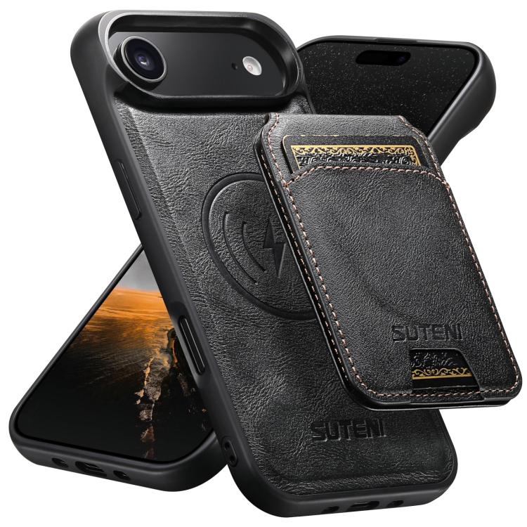 Suteni M5 Magnetic Card Bag MagSafe Cowhide Texture Leather Phone Case