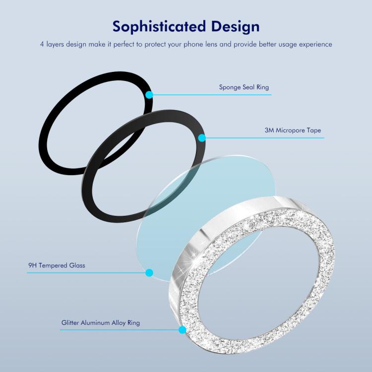 ENKAY Hat-Prince Glitter Rear Camera Lens Aluminium Alloy Ring Tempered Glass Film