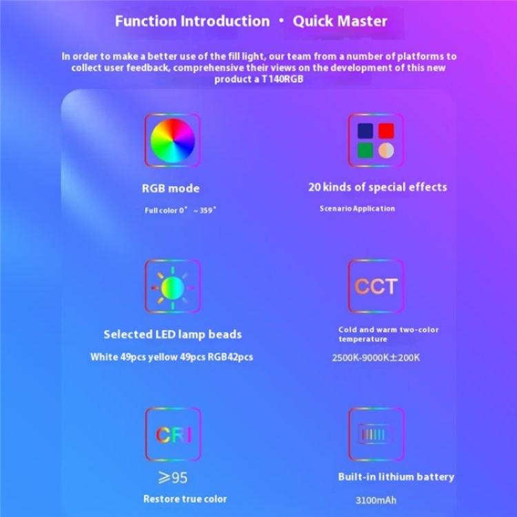 T140RGB Portable Full Color Fill Light for Video Recording / Live Photography