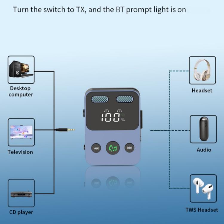 BR17 Bass Boost 2 In 1 Digital Display Bluetooth-Compatible Receiver Transmitter Audio Adapter