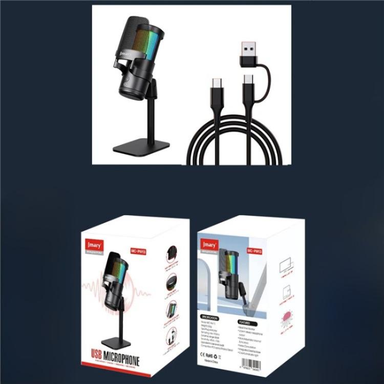 JMARY MC-PW13 360 Degree Rotating RGB Light Desktop Microphone
